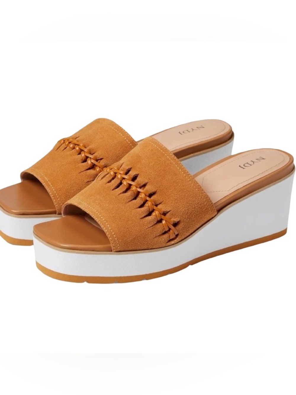 NYDJ Cognac Tan Suede Rory Wedge Sandal NWOT Size 8